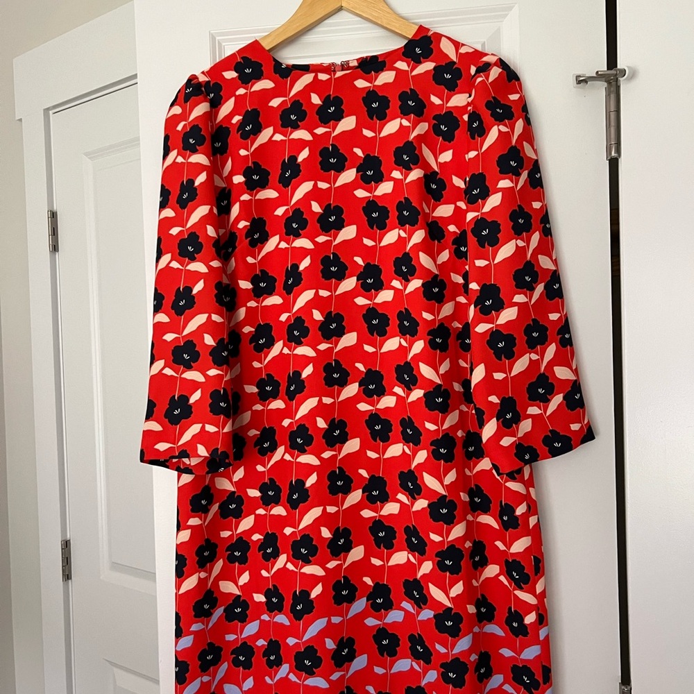 Ann Taylor Vibrant Red and Black Floral Long Sleeve Dress